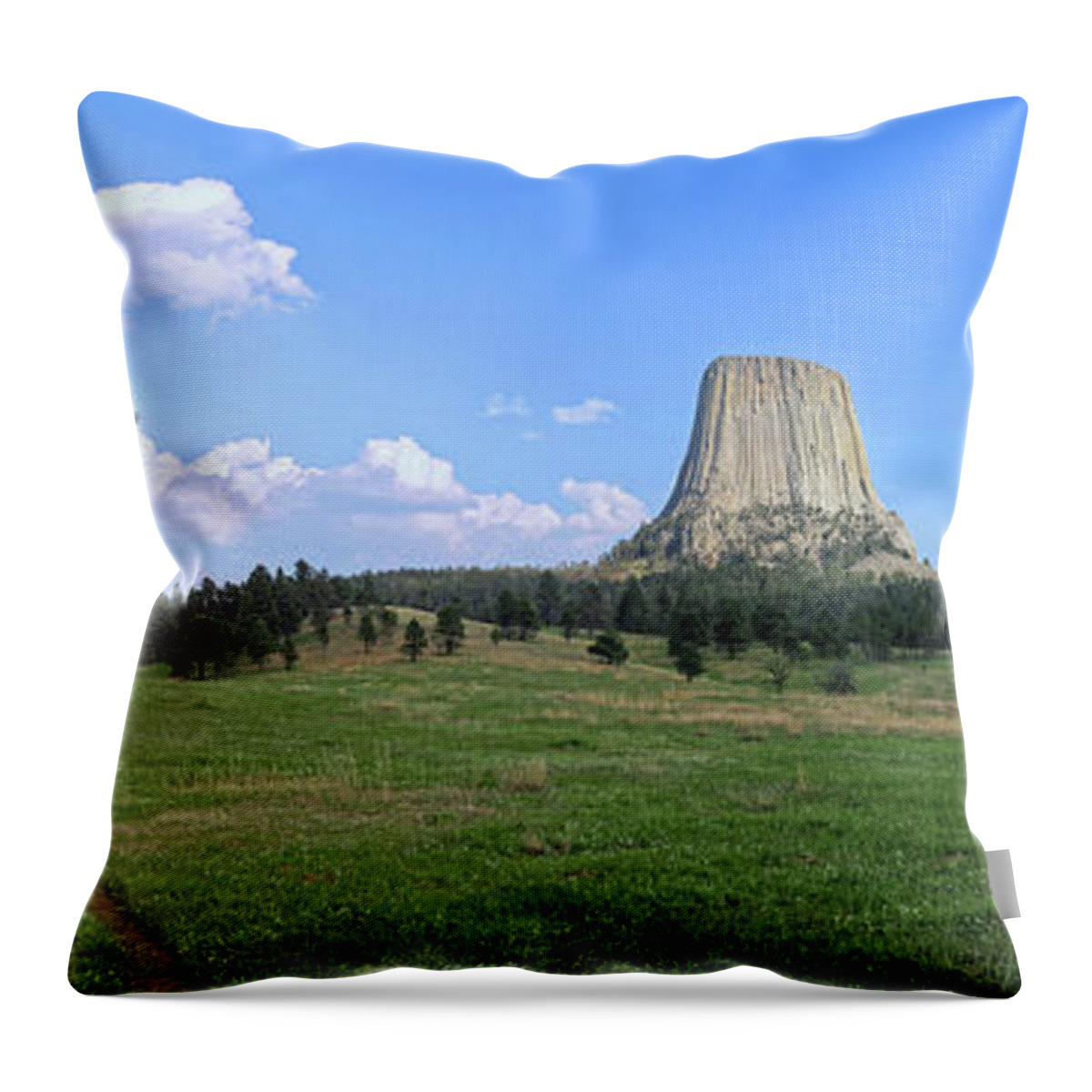 Devil's Tower Throw Pillow featuring the photograph Devil's Tower Panorama by Doolittle Photography and Art