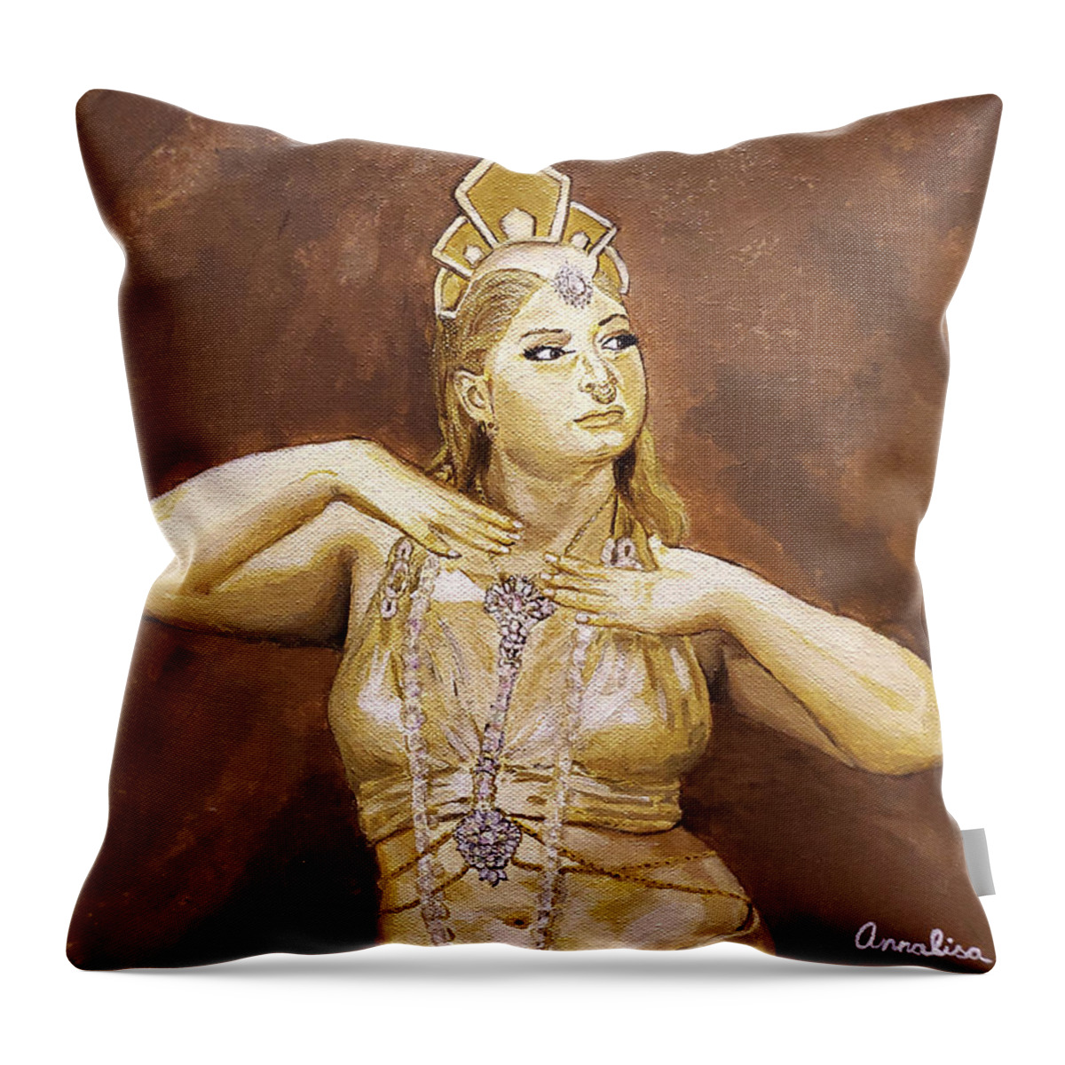 Portrait Throw Pillow featuring the painting Di'Ahna Restry as Ayesha by Annalisa Rivera-Franz