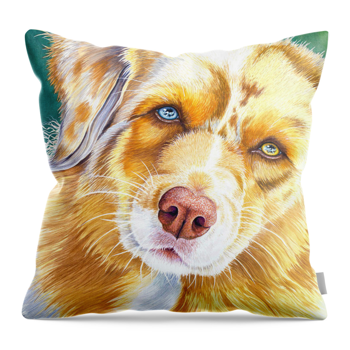 Australian Shepherd Throw Pillow featuring the painting Did You Say Cookie ? by Tish Wynne
