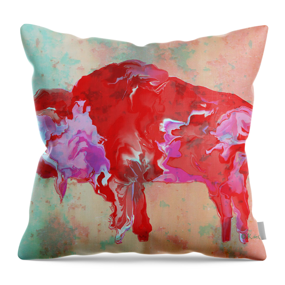 Bison Throw Pillow featuring the digital art Montana Bison 6B by Kae Cheatham
