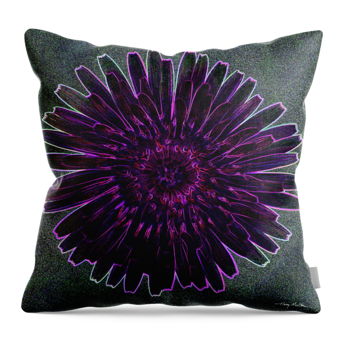 Flower Throw Pillow featuring the pyrography Digital Dandelion by Harry Moulton