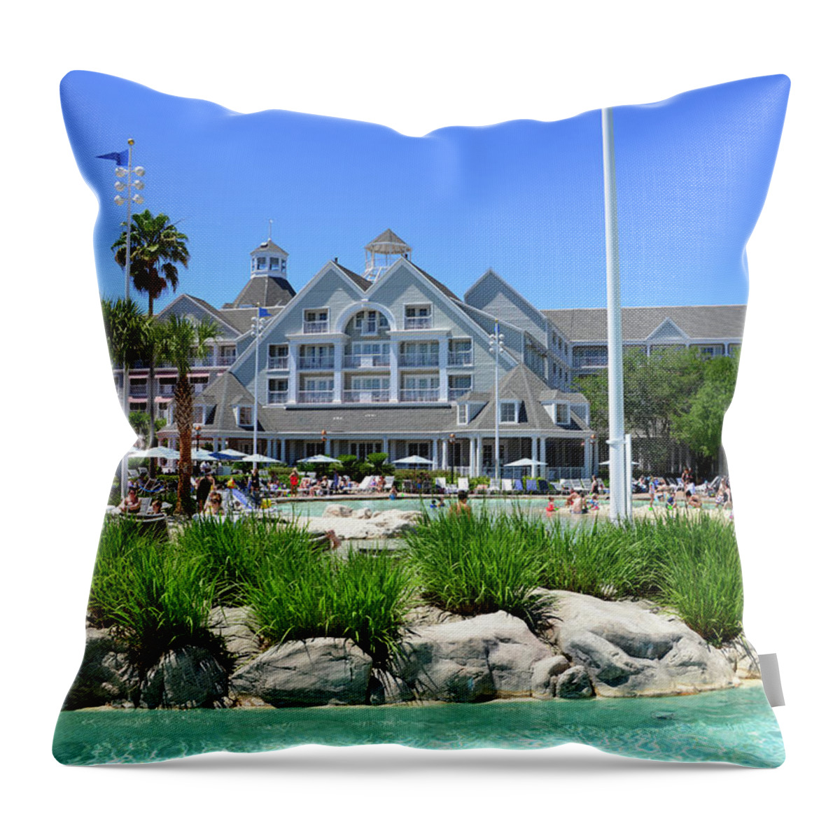 Pool Throw Pillow featuring the photograph Disney's Beach Club pool area by David Lee Thompson