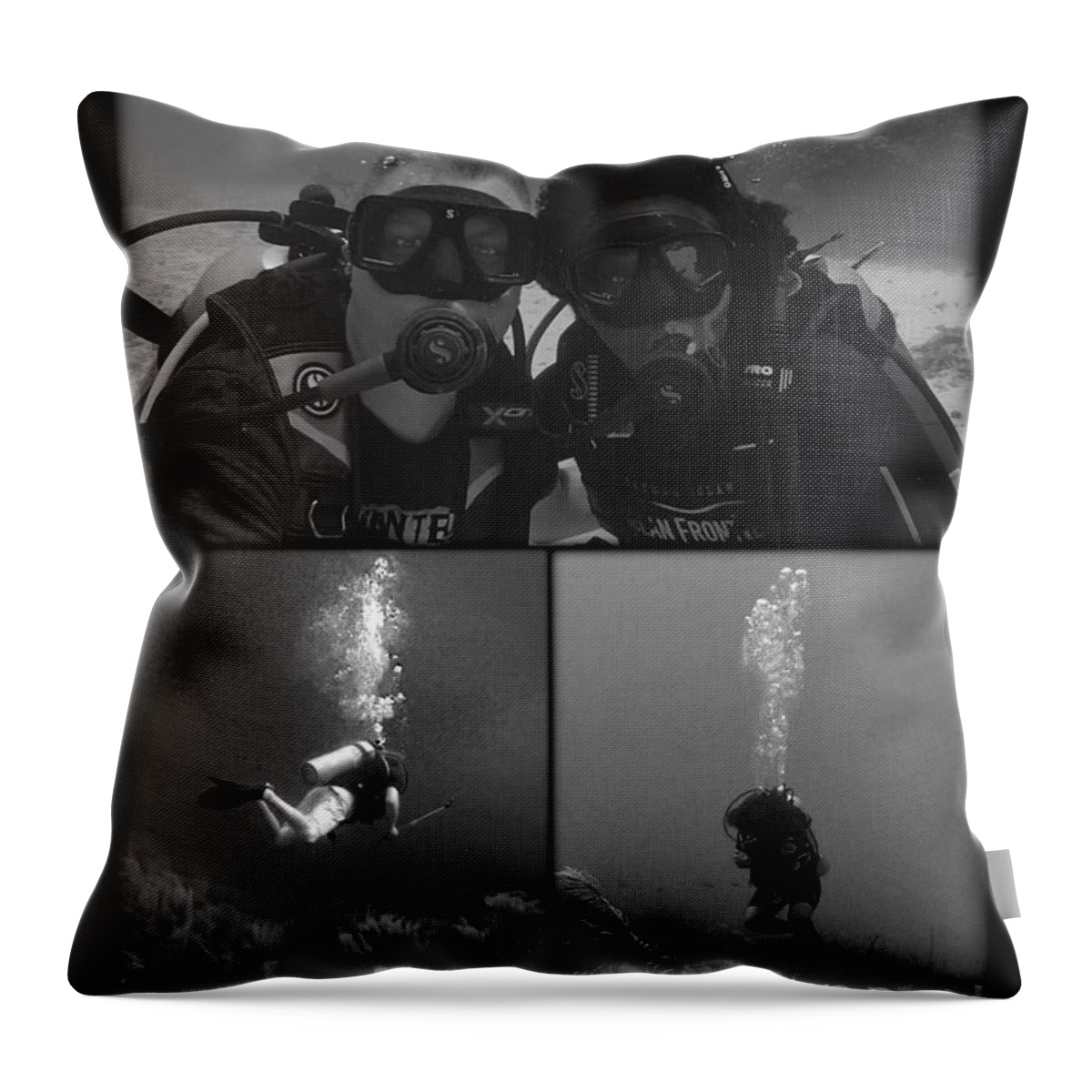 Black And White Throw Pillow featuring the photograph Dive Buddies by Kip Vidrine
