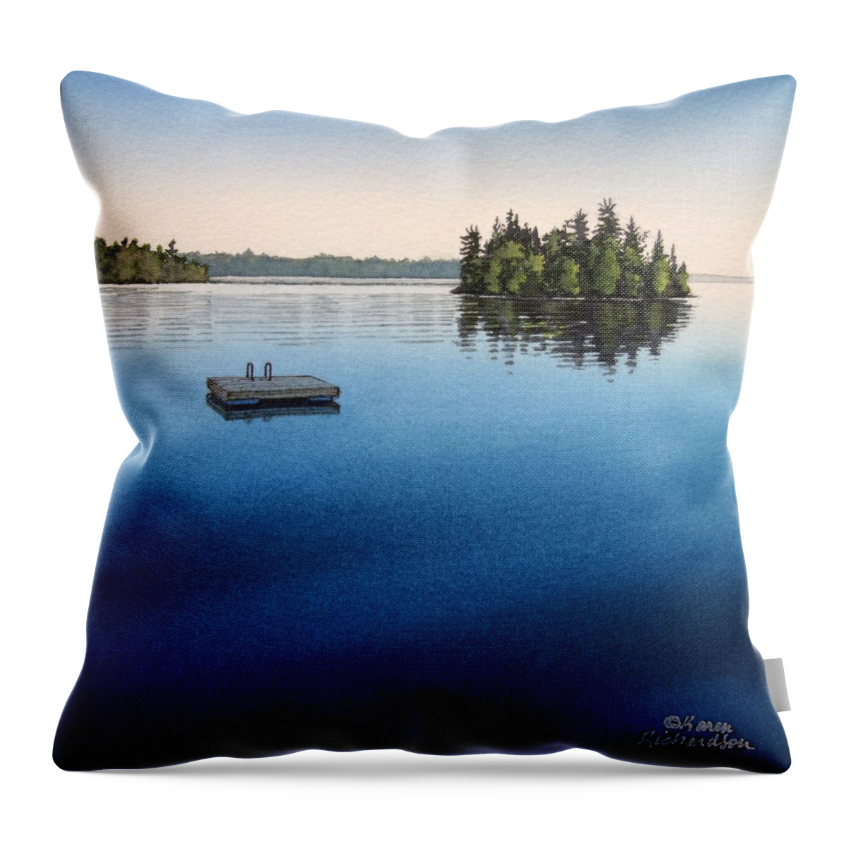 Watercolour Throw Pillow featuring the painting Dive Right In by Karen Richardson