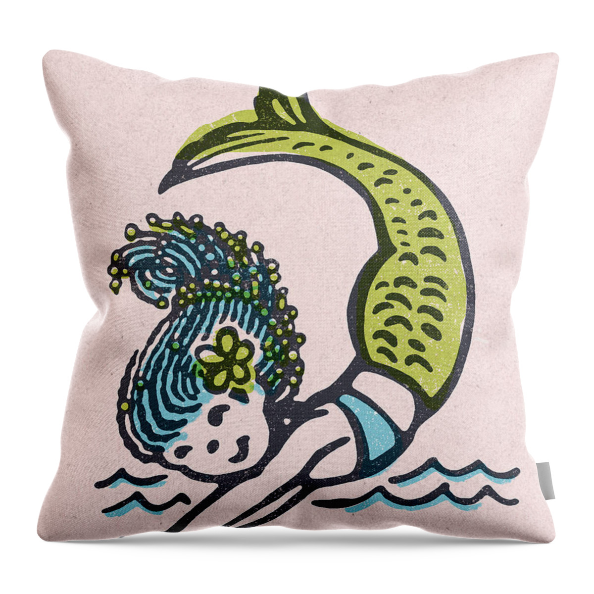 Campy Throw Pillow featuring the drawing Diving Mermaid by CSA Images