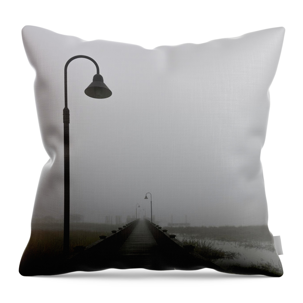 Fog Throw Pillow featuring the photograph Dockside Southern Fog by Dale Powell