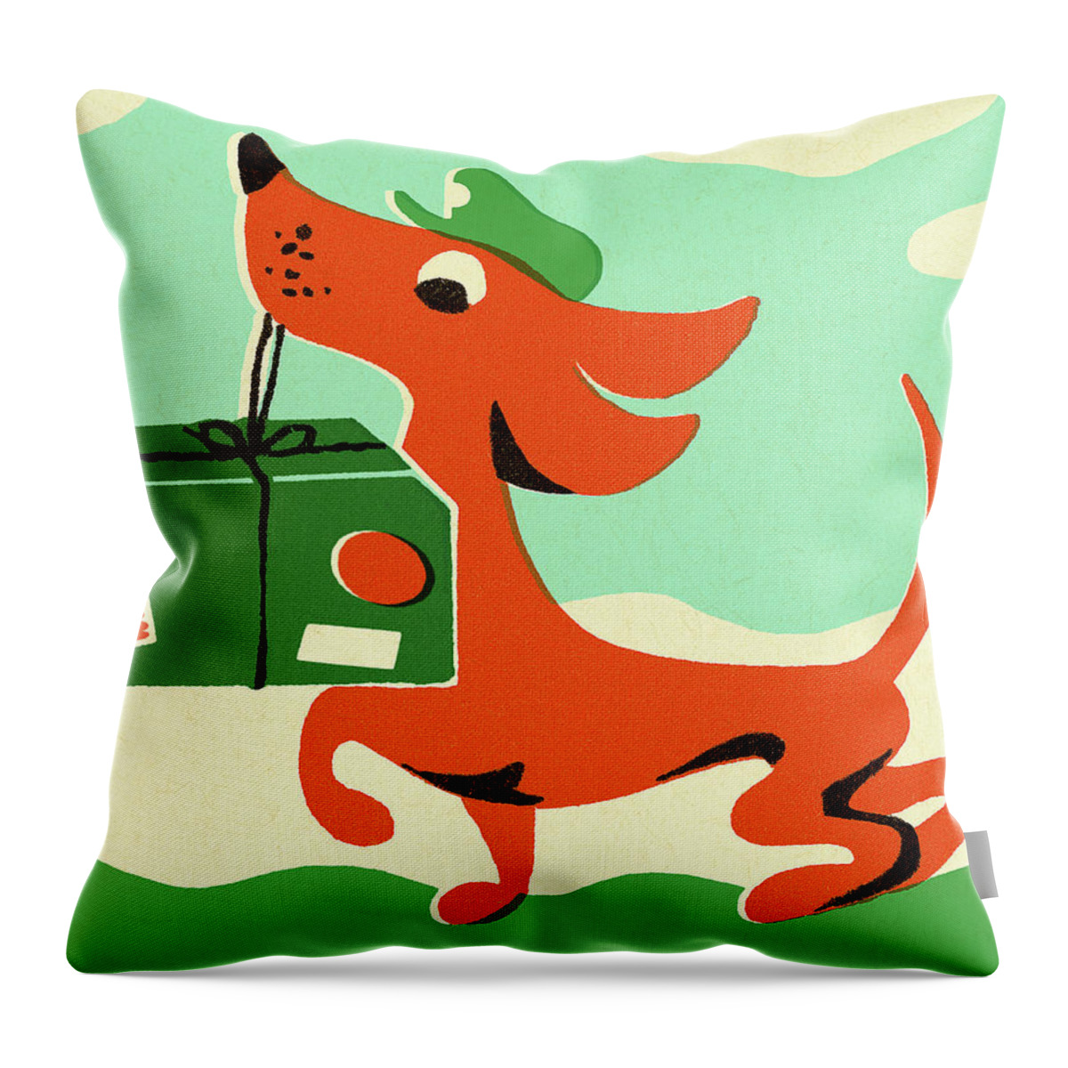 Animal Throw Pillow featuring the drawing Dog Carrying a Package by CSA Images