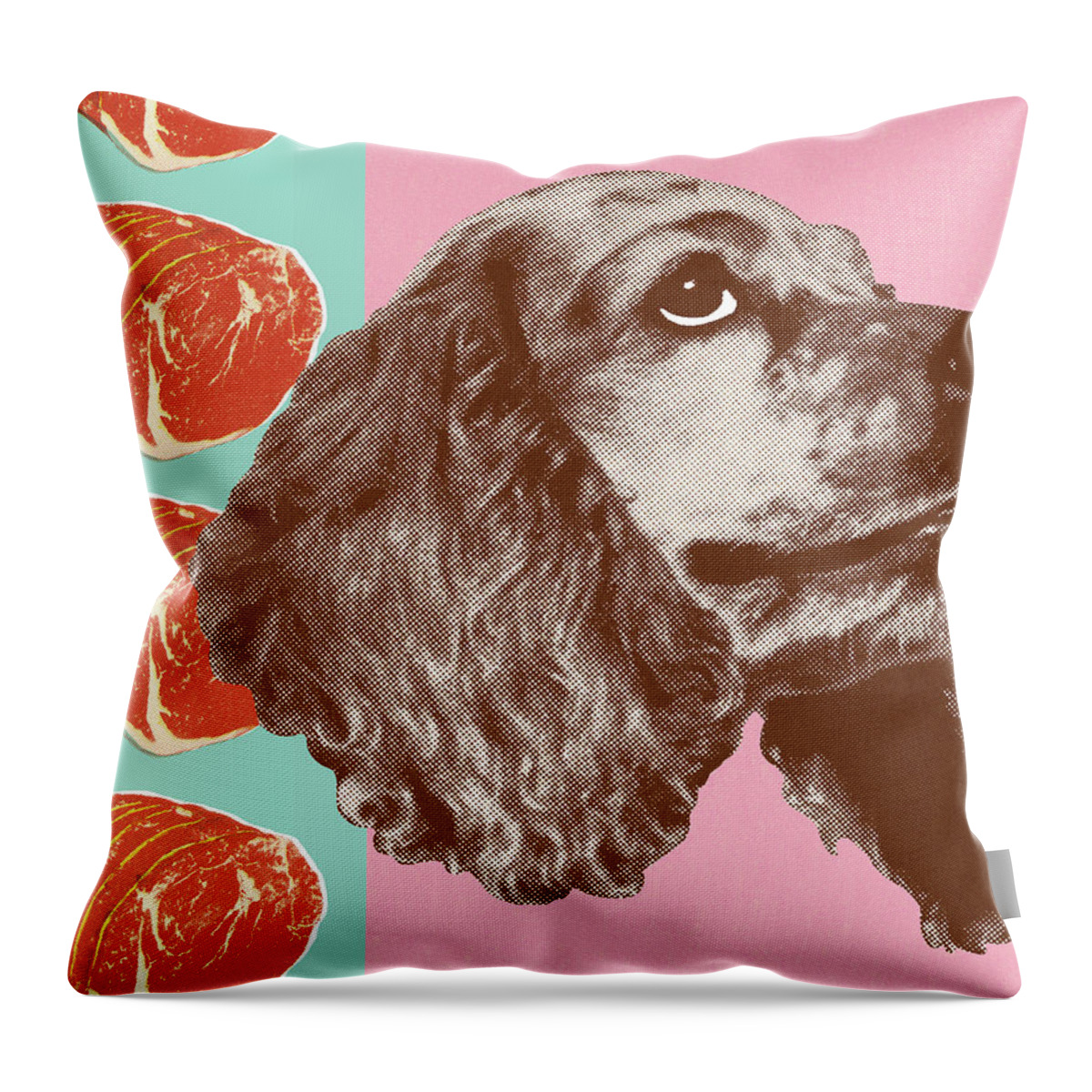 Animal Throw Pillow featuring the drawing Dog Dreaming of Steak by CSA Images