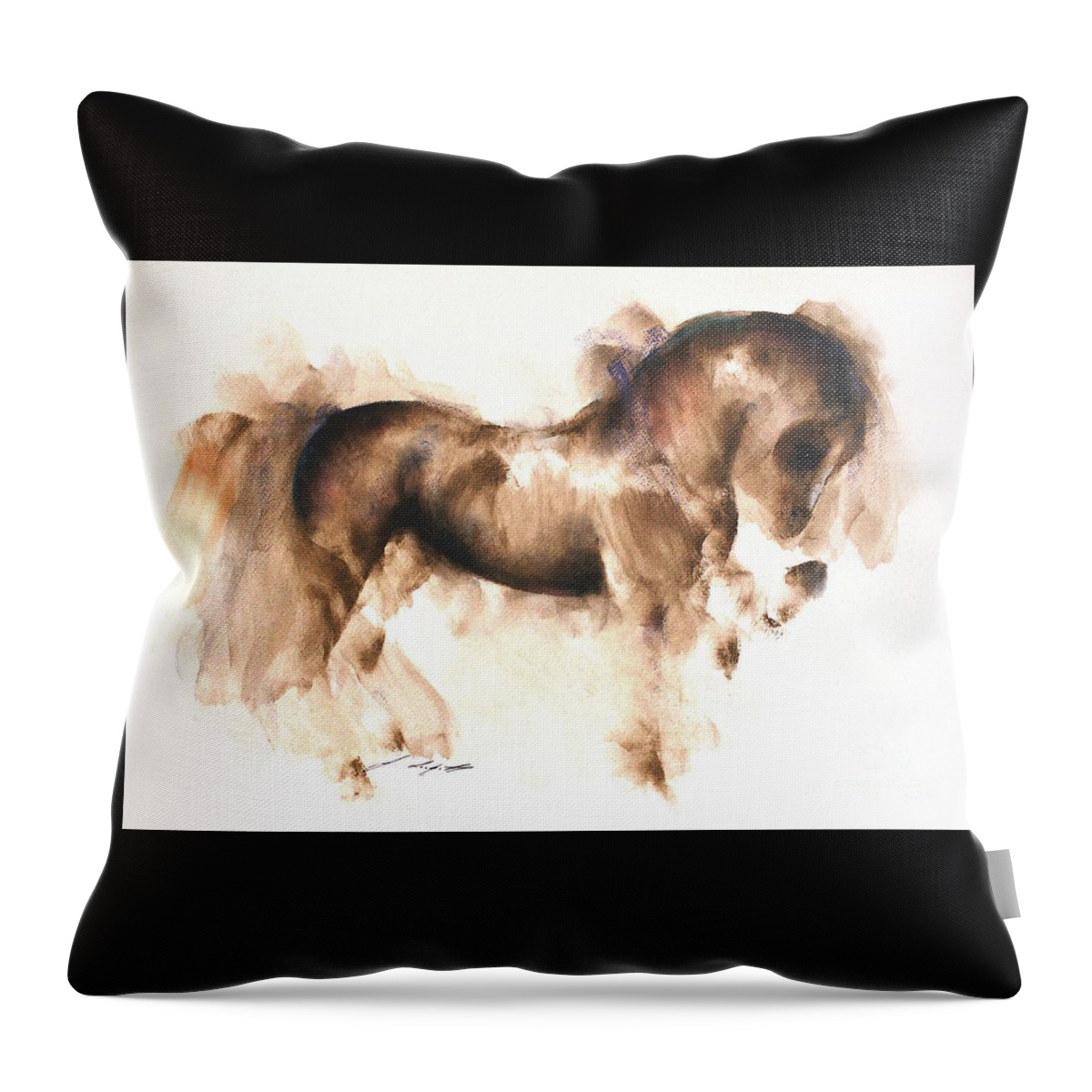 Horse Painting Throw Pillow featuring the painting Meduka by Janette Lockett