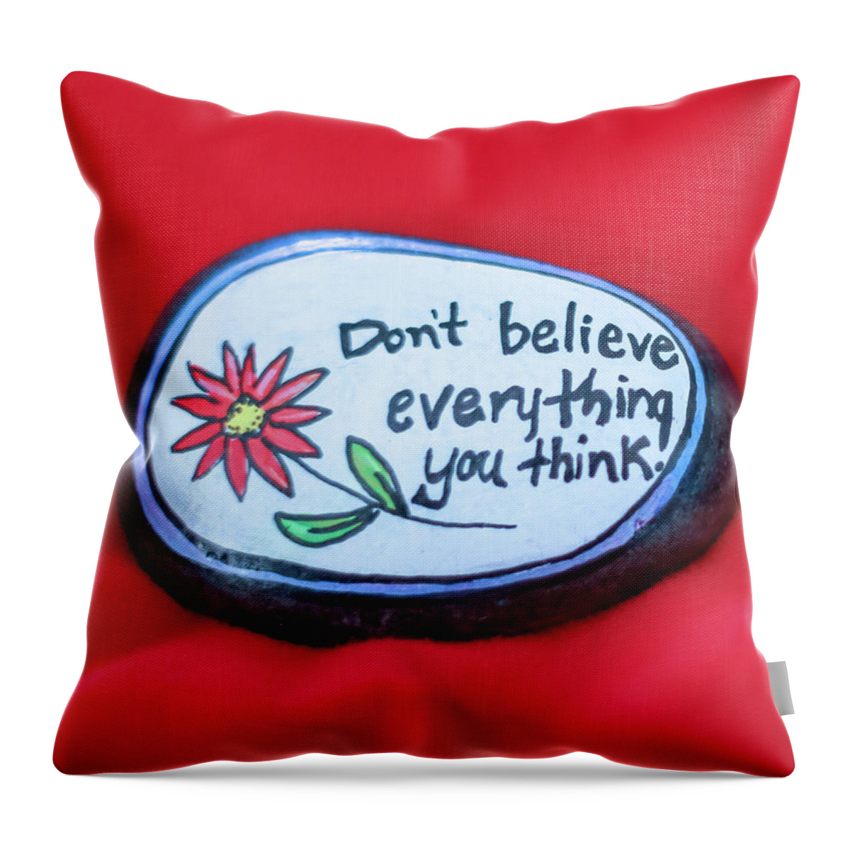 Think Throw Pillow featuring the photograph Don't Believe Everything You Think Painted Rock by Laura Smith