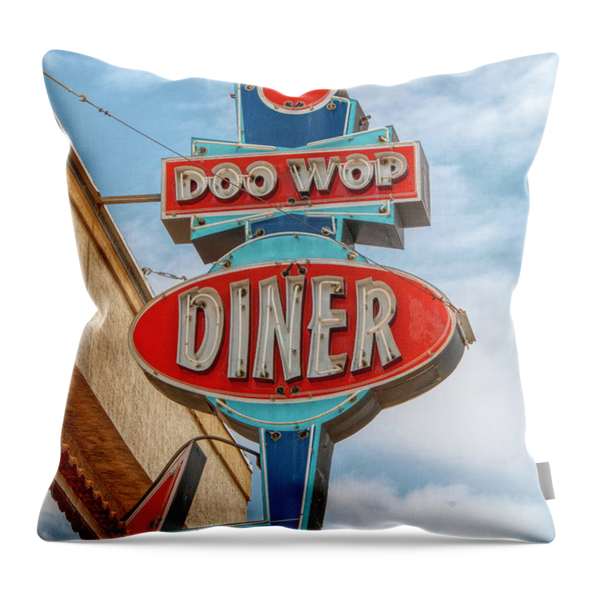 Wildwood Throw Pillow featuring the photograph Doo Wop Diner Wildwood by Kristia Adams
