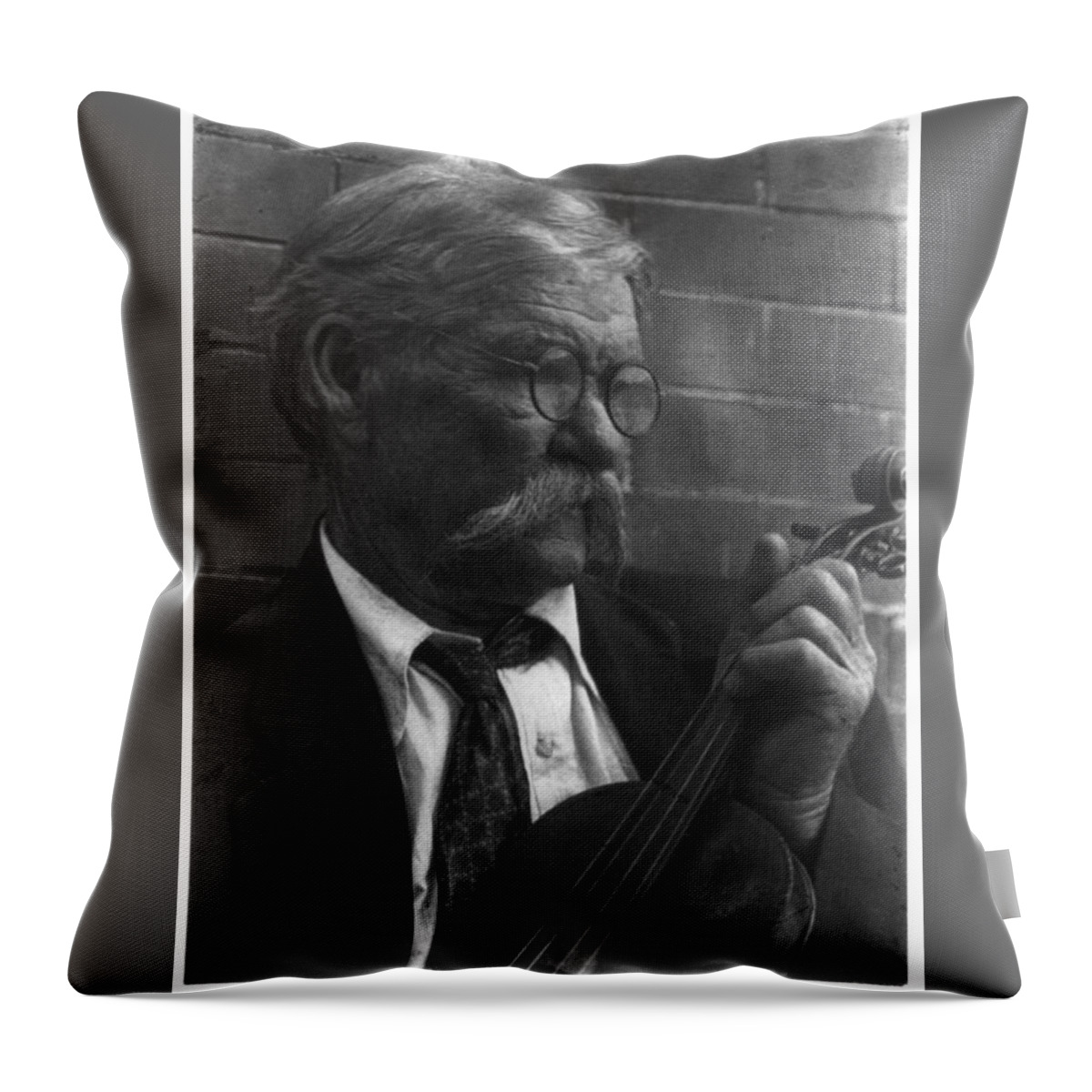 Man Throw Pillow featuring the painting Doris Ulmann 1882-1934 Old man with violin 2 by Celestial Images