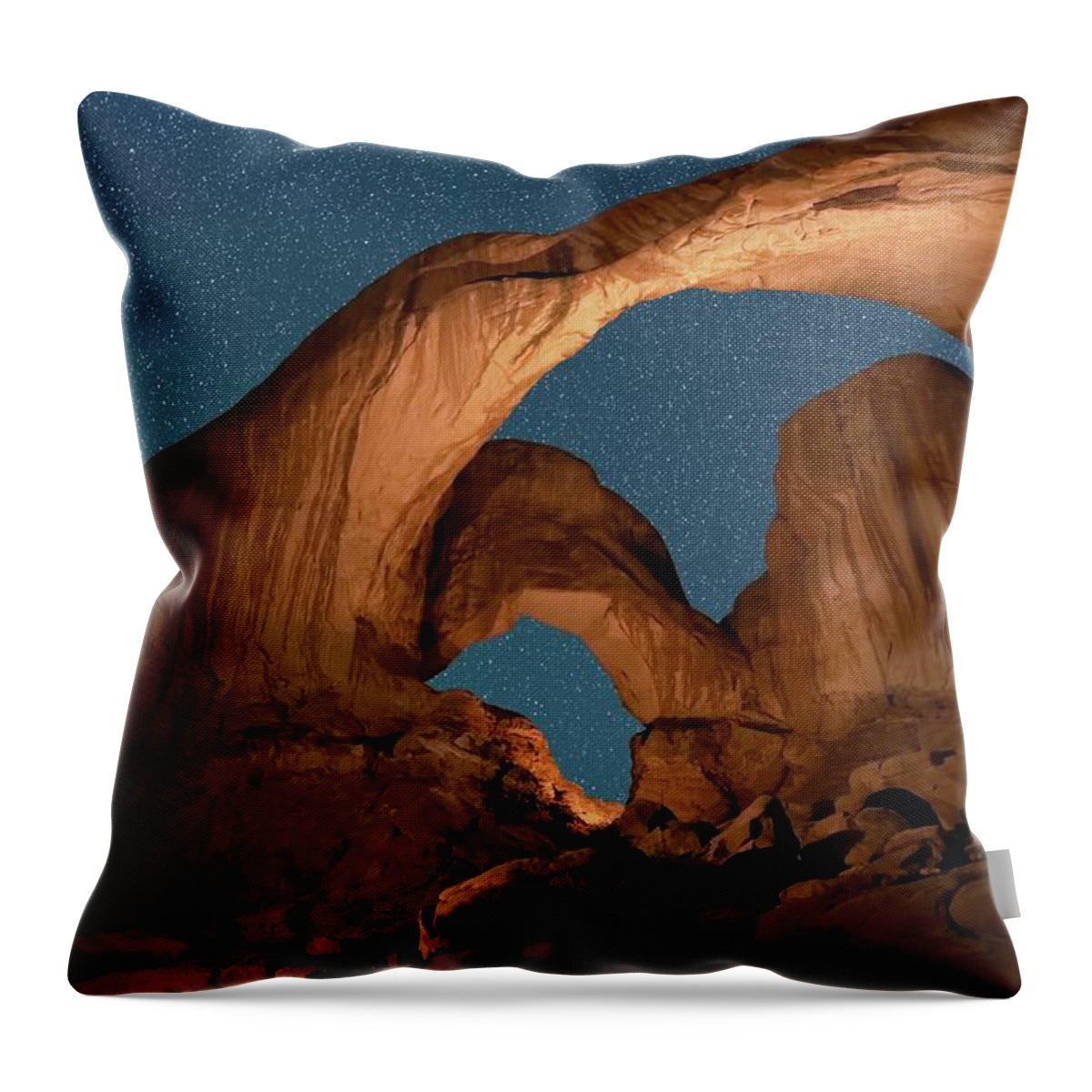 Utah Throw Pillow featuring the photograph Double Arch - Nature Window in Utah by OLena Art by Lena Owens - Vibrant DESIGN