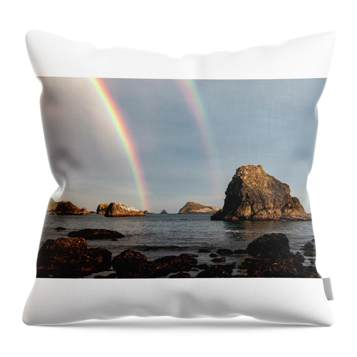 Oregon Throw Pillow featuring the photograph Double Rainbow Offshore Near Brookings, Oregon by Rick Pisio