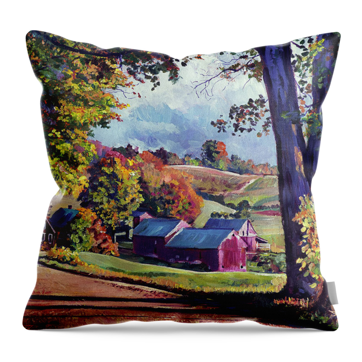 Landscape Throw Pillow featuring the painting Down To The Farm by David Lloyd Glover