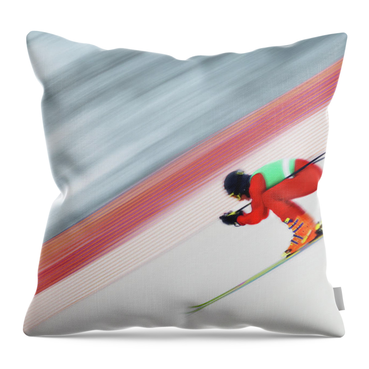 Alpine Skiing Throw Pillow featuring the photograph Downhill Ski Racer Speeding Down by David Madison