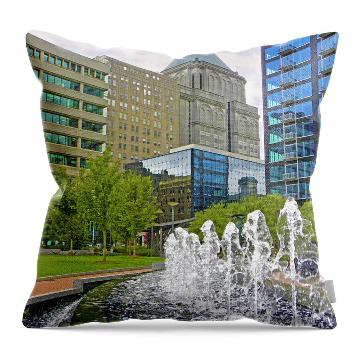 Downtown Buildings Reflection Throw Pillow featuring the photograph Downtown Buildings Reflections by Sandi OReilly