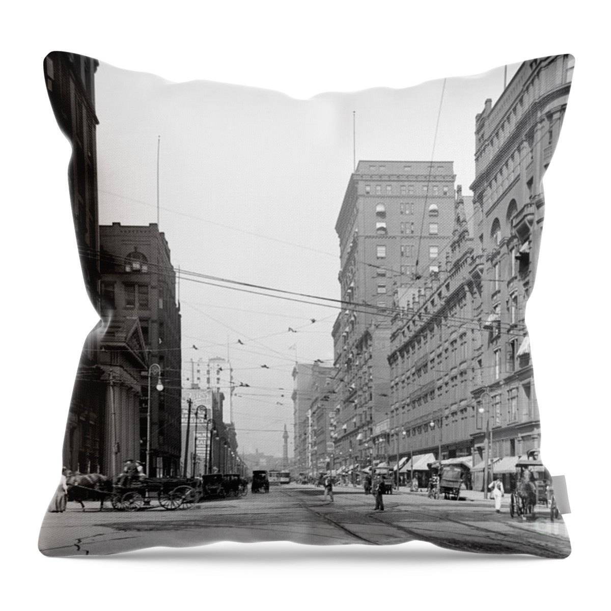 1905 Throw Pillow featuring the photograph DOWNTOWN CLEVELAND, c1905 by Granger