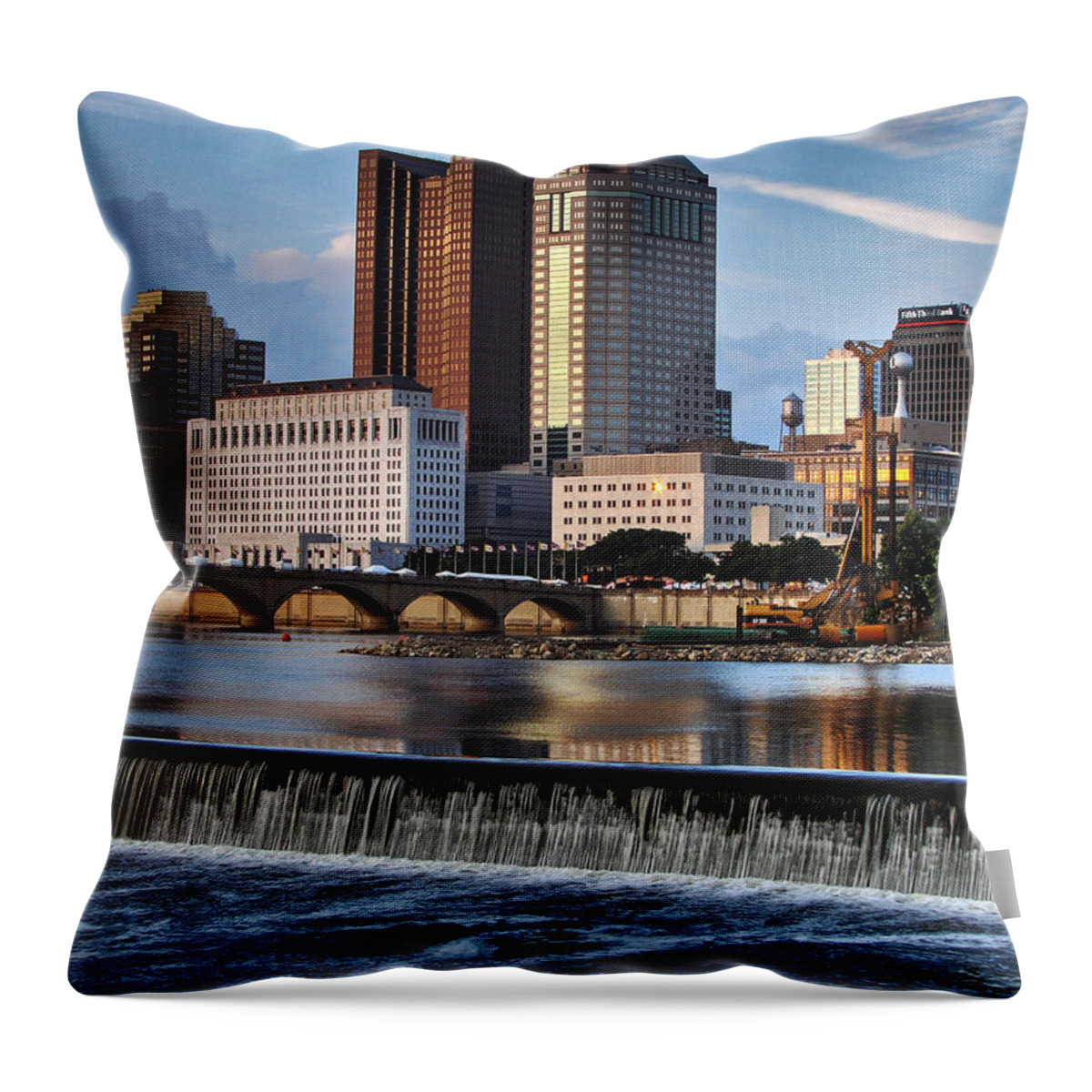 Downtown District Throw Pillow featuring the photograph Downtown Columbus Ohio And Scioto River by Copyright Matt Kazmierski