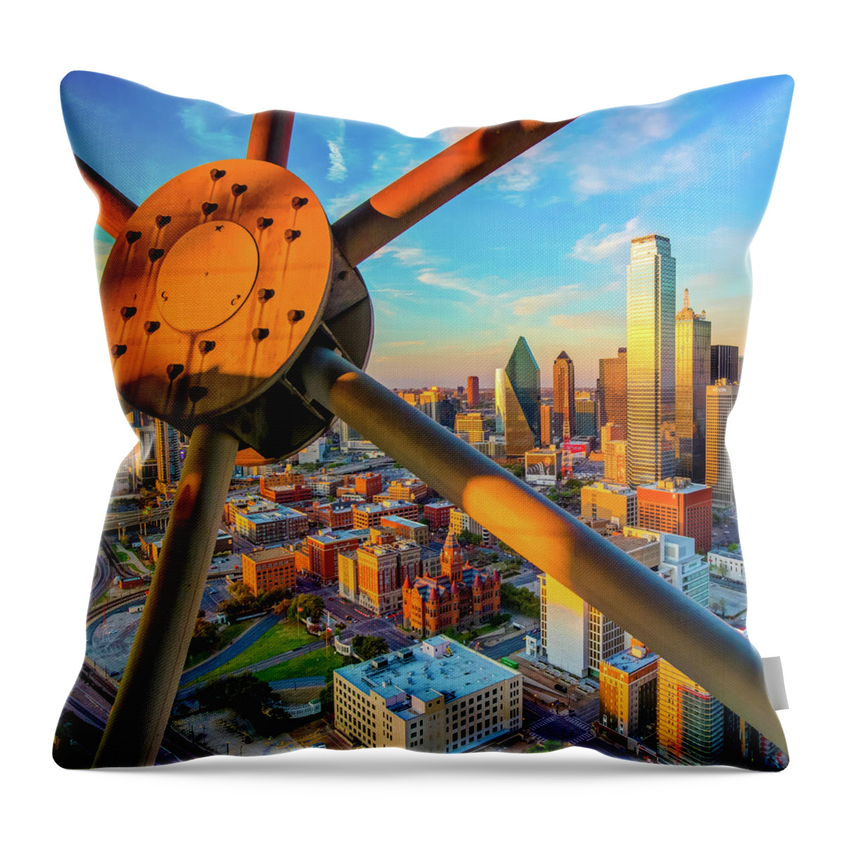 America Throw Pillow featuring the photograph Downtown Dallas Texas Skyline at Sunset 1x1 by Gregory Ballos