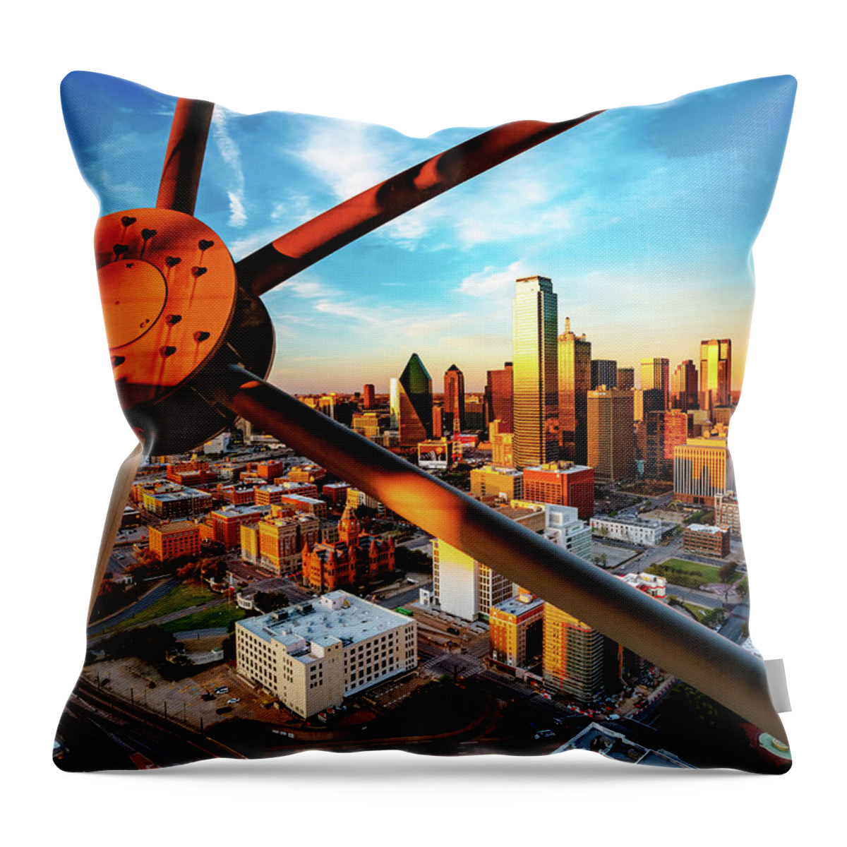 America Throw Pillow featuring the photograph Downtown Dallas Texas Skyline Through Reunion Tower by Gregory Ballos