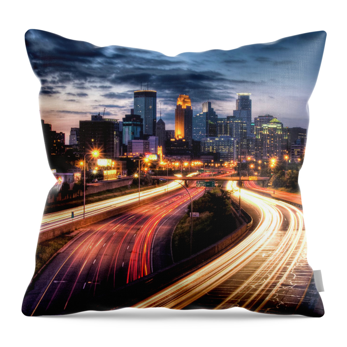 Downtown District Throw Pillow featuring the photograph Downtown Minneapolis Skyscrapers by Greg Benz