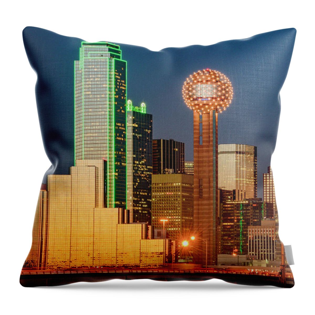 Estock Throw Pillow featuring the digital art Downtown Skyline Dallas, Texas by Heeb Photos