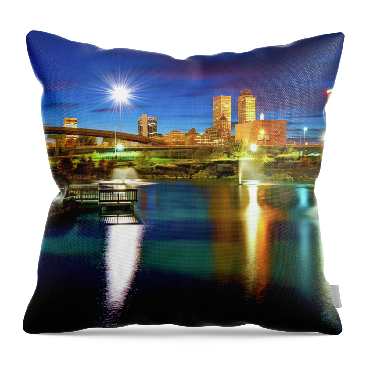 Tulsa Throw Pillow featuring the photograph Downtown Tulsa Oklahoma Skyline at Dusk by Gregory Ballos