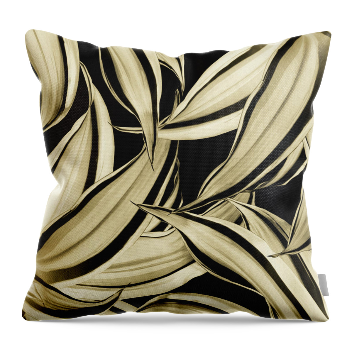 Color Throw Pillow featuring the mixed media Dracaena Tropical Leaves Pattern Gold Black #2 #tropical #decor #art by Anitas and Bellas Art