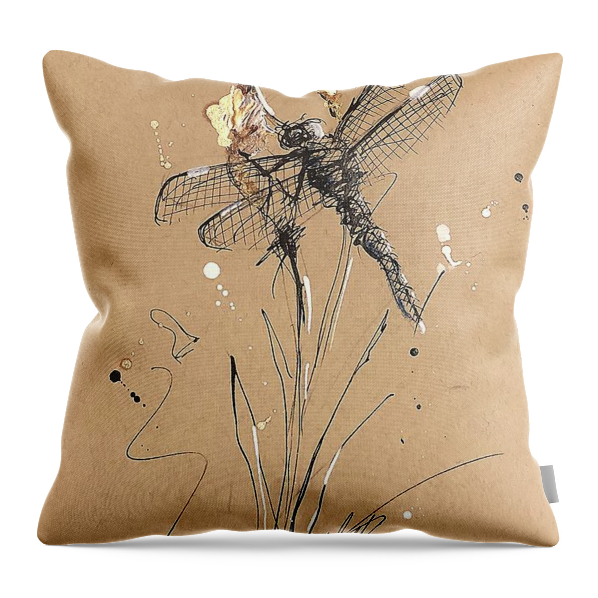 Dragonfly Throw Pillow featuring the drawing DragonFly Bulb by C F Legette