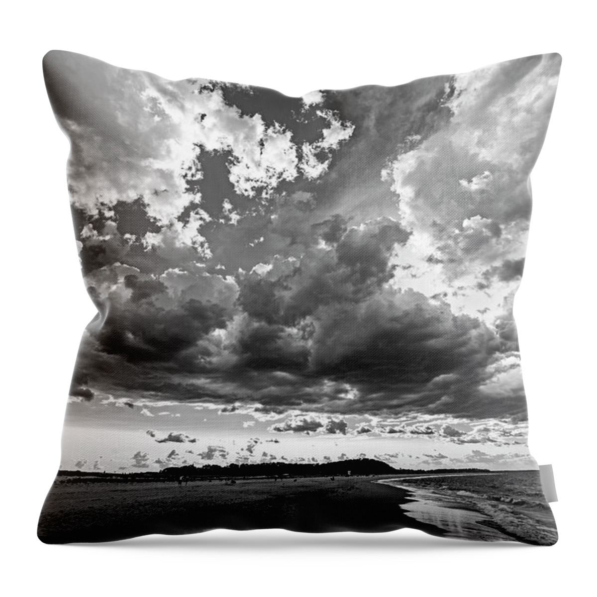 Ipswich Throw Pillow featuring the photograph Dramatic Clouds over Crane Beach Ipswich MA Black and White by Toby McGuire