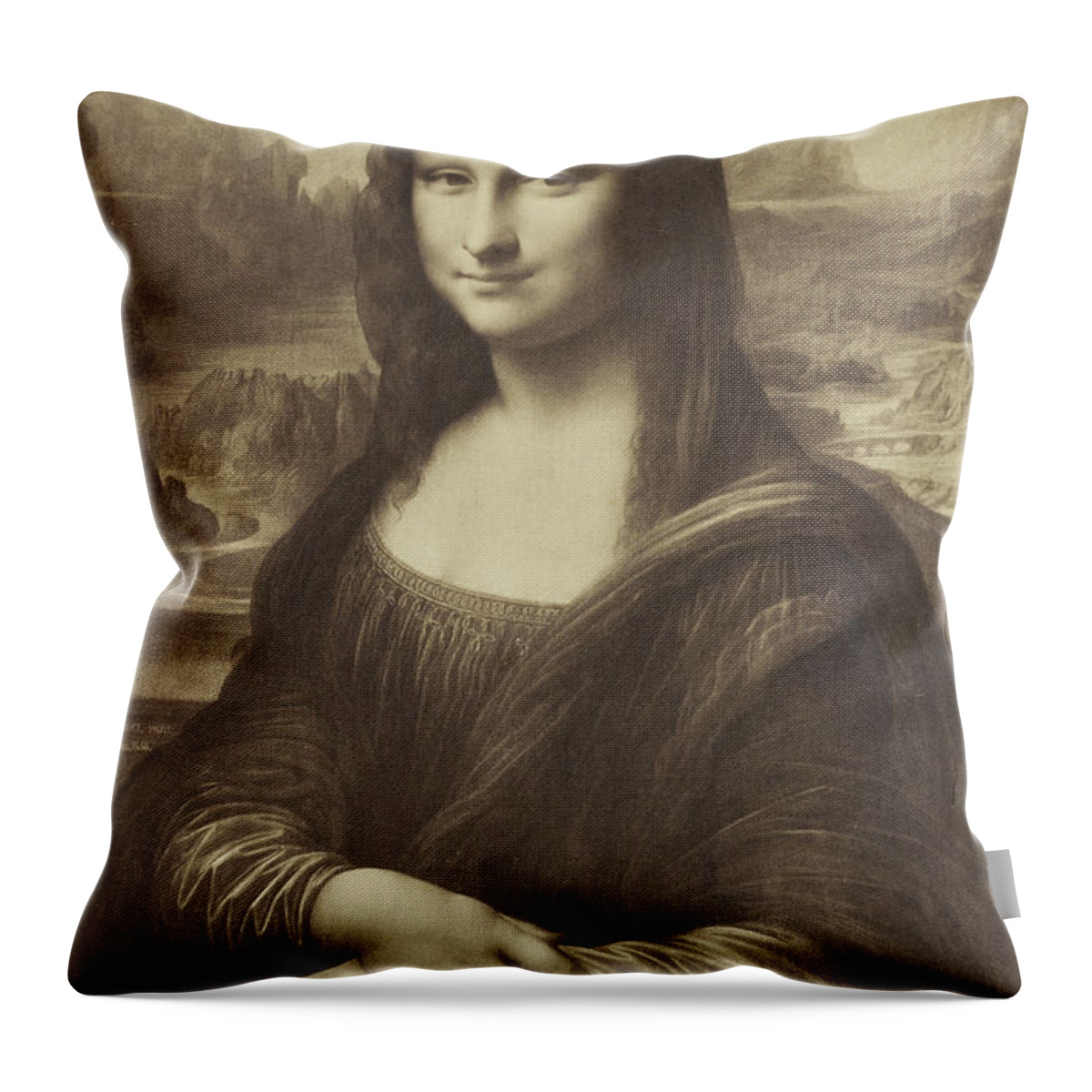 Mona Throw Pillow featuring the photograph Drawing Of The Mona Lisa By Millet 1854-55 Albumen Silver Print by Gustave Le Gray