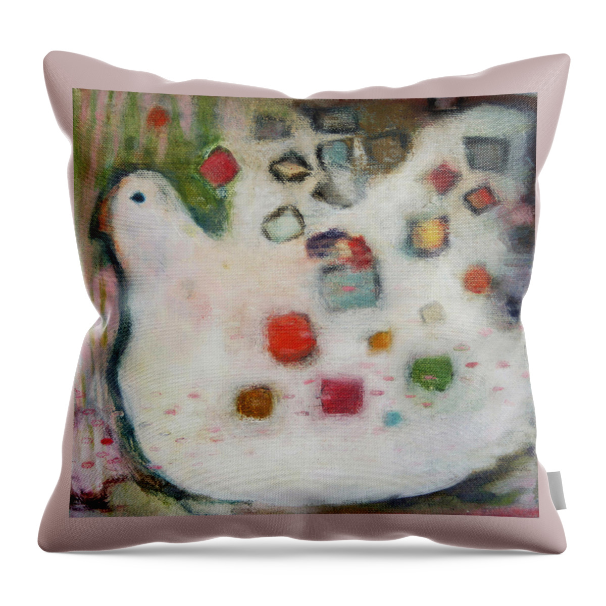 Hen Throw Pillow featuring the painting Dreaming Hen by Janet Zoya