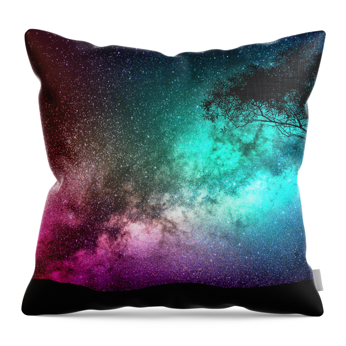 Dreamland Throw Pillow featuring the mixed media Dreamland Midnight Moment With Magical Nightsky by Johanna Hurmerinta