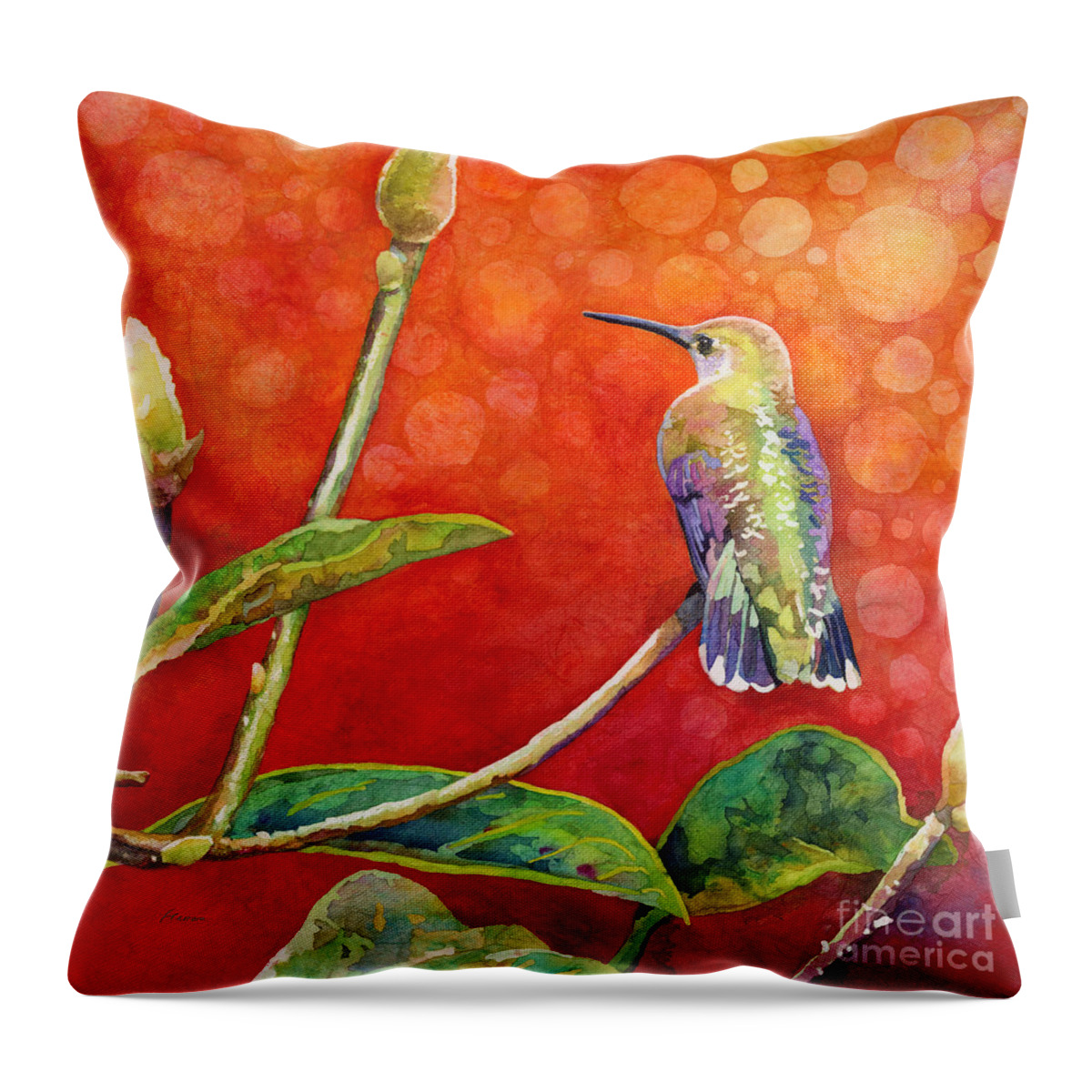 Hummingbird Throw Pillow featuring the painting Dreamy Hummer - Hummingbird by Hailey E Herrera
