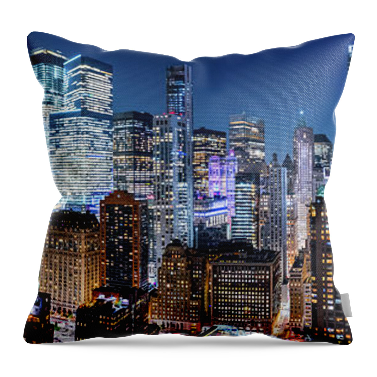 New York Throw Pillow featuring the photograph Drone view panorama of downtown New York City by Mihai Andritoiu