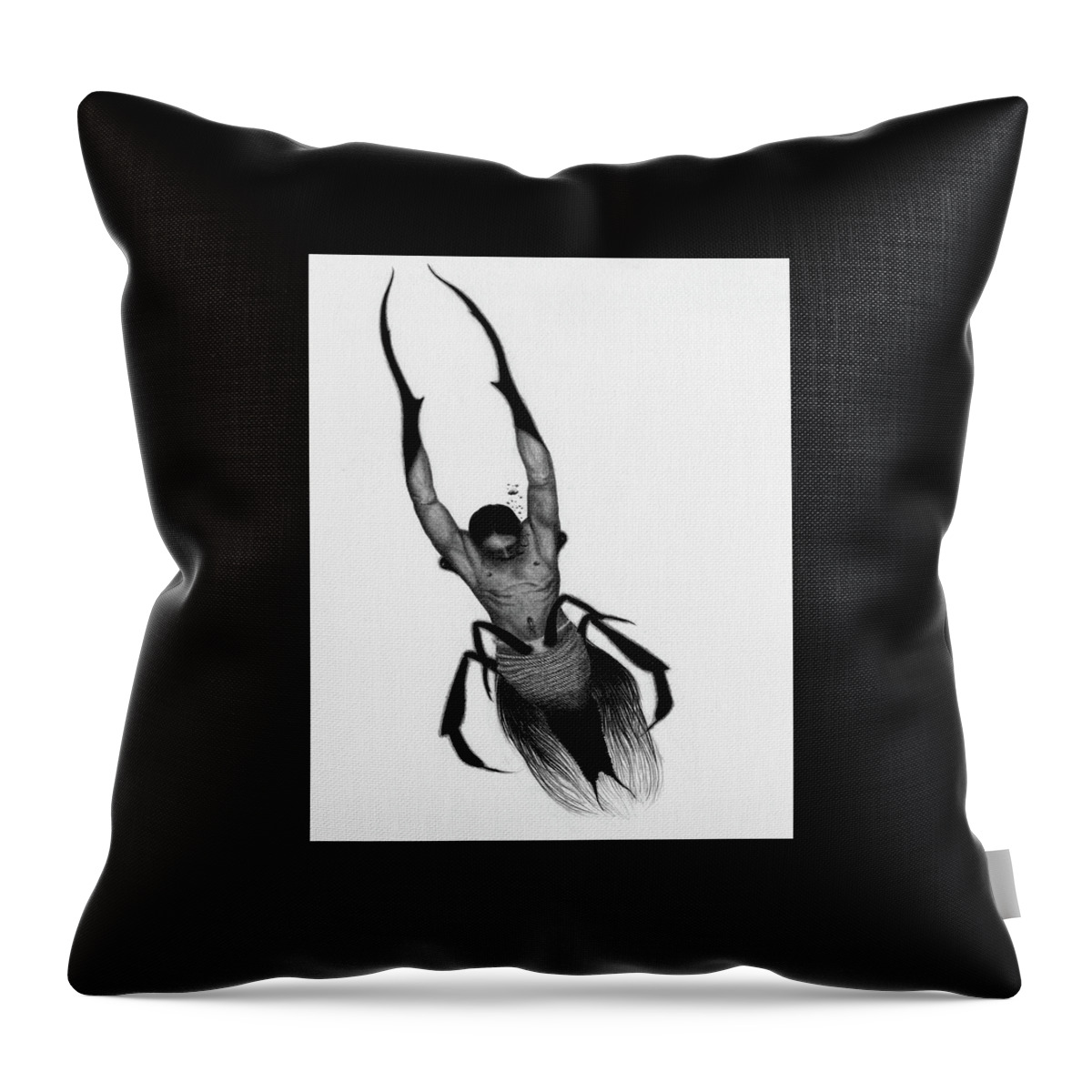 Horror Throw Pillow featuring the drawing Drowned Samurai Kaito - Artwork by Ryan Nieves