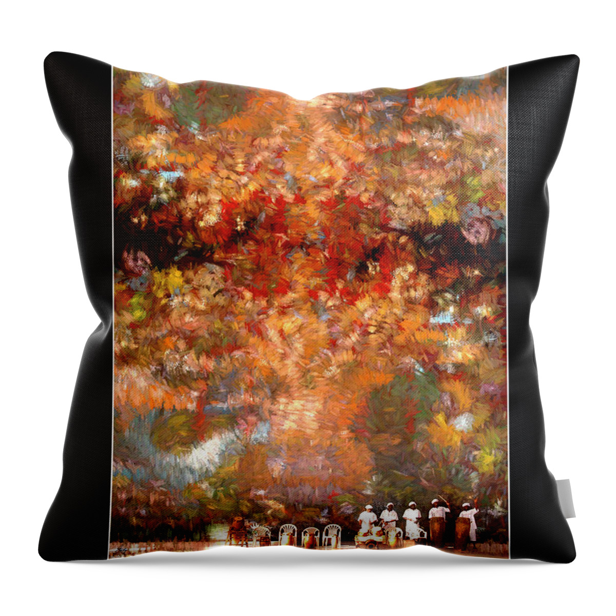 Ghana Throw Pillow featuring the photograph Drummers in a Leaf Storm Fine Art Poster by Wayne King