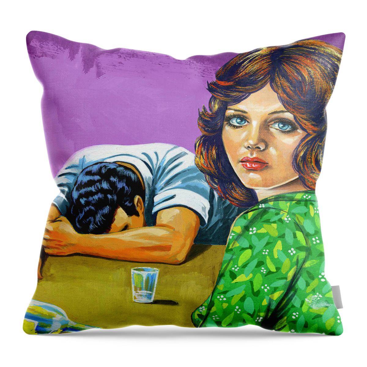 Addiction Throw Pillow featuring the drawing Drunk Man and Woman Looking Over Shoulder by CSA Images