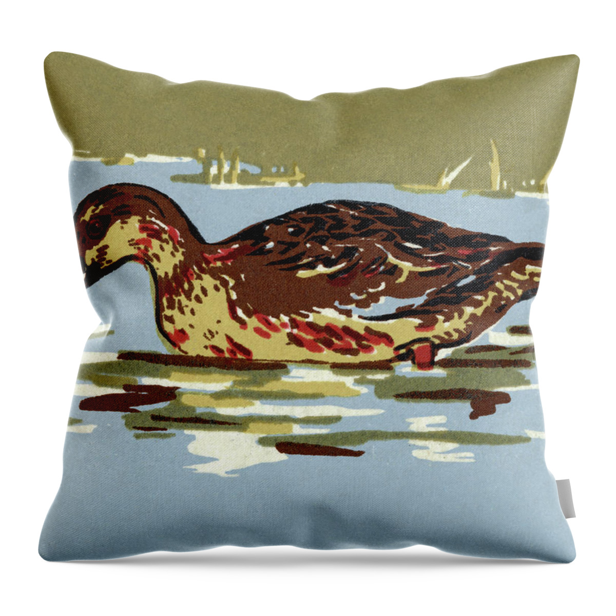 Animal Throw Pillow featuring the drawing Duck on a Pond by CSA Images