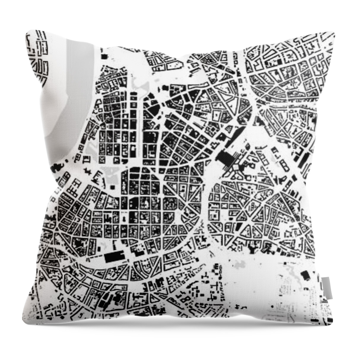 City Throw Pillow featuring the digital art Duesseldorf building map by Christian Pauschert