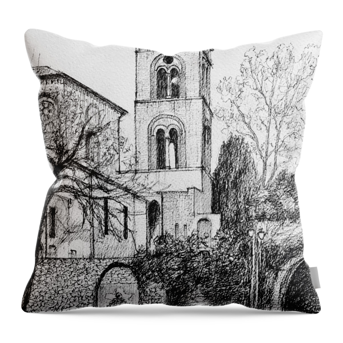 Church Throw Pillow featuring the drawing Duomo Di Ravello by Dai Wynn