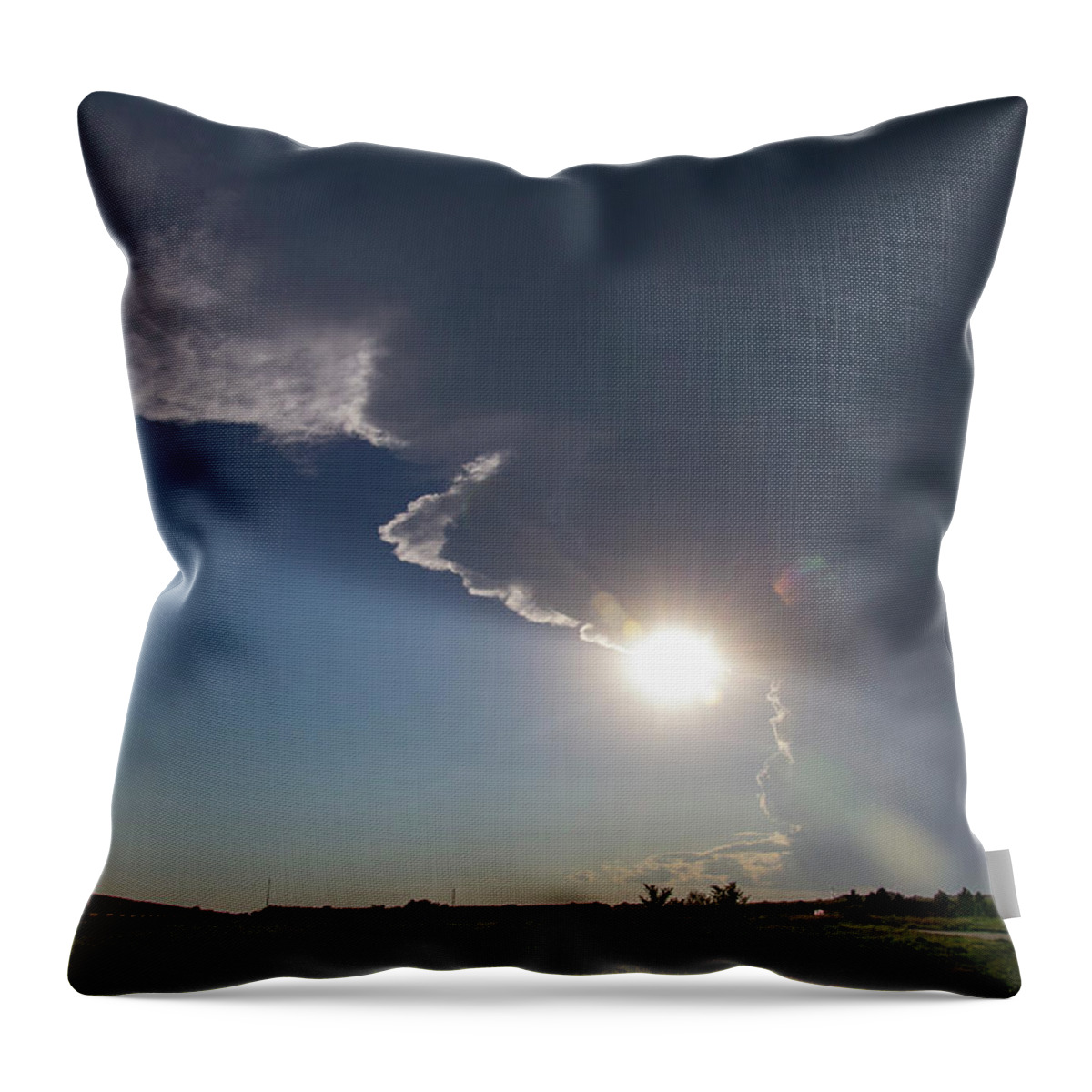 Nebraskasc Throw Pillow featuring the photograph Dying Nebraska Thunderstorms at Sunset 002 by NebraskaSC