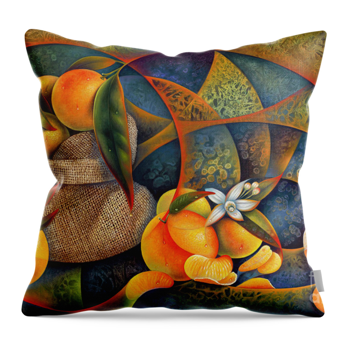 Oranges Throw Pillow featuring the painting Dynamic Citrus-3D by Ricardo Chavez-Mendez