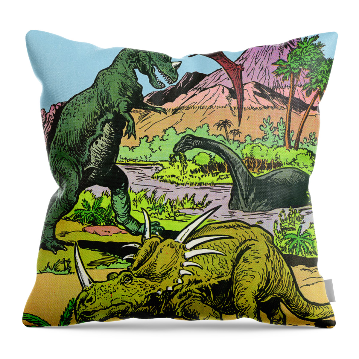 Animal Throw Pillow featuring the drawing Dynosaurs by CSA Images