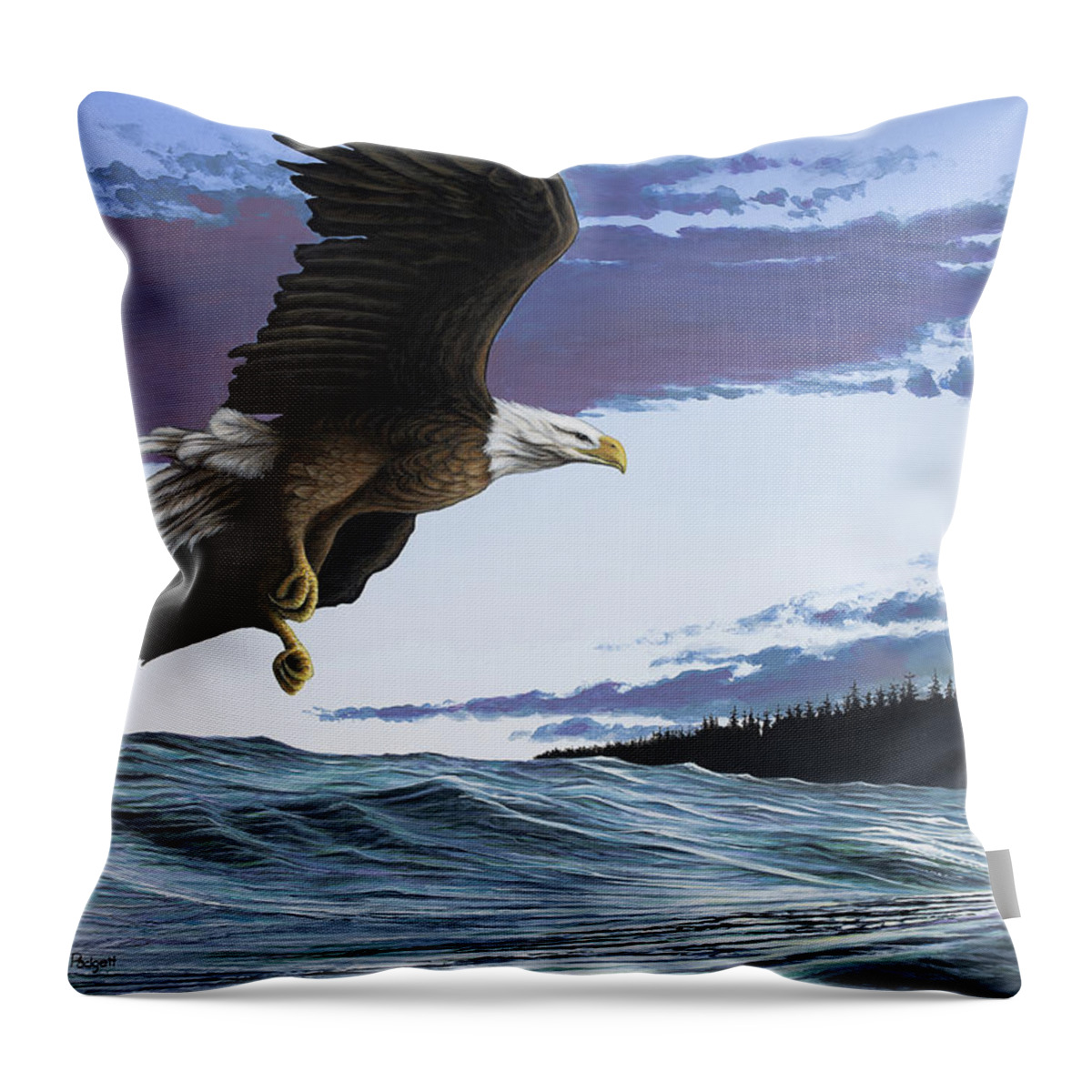Landscape Throw Pillow featuring the painting Eagle in Flight by Anthony J Padgett