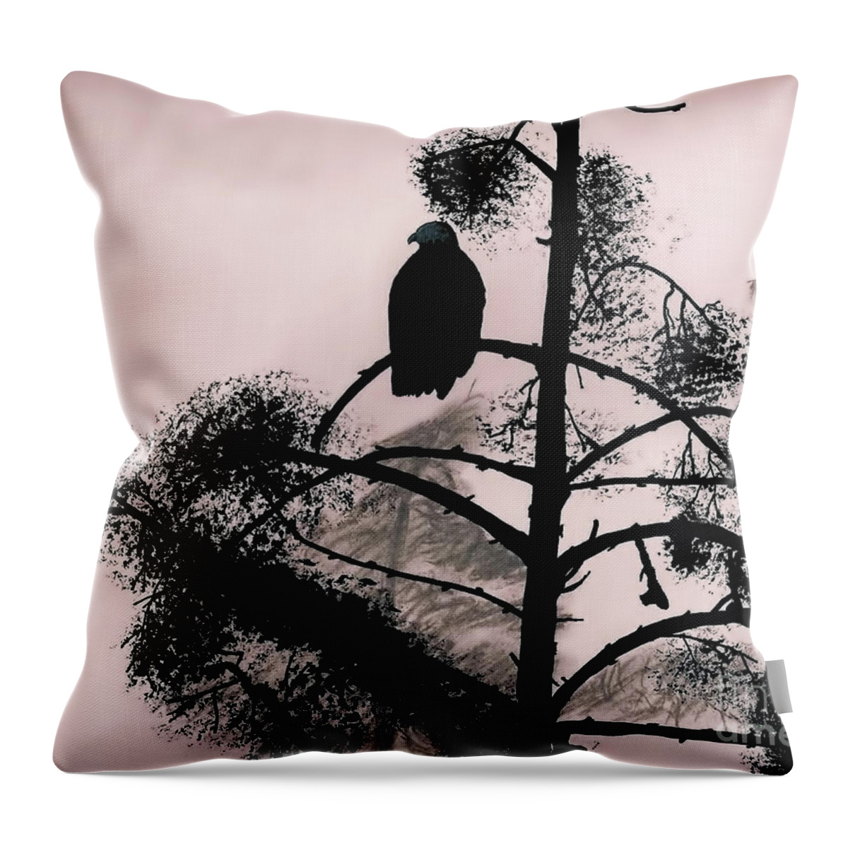 Eagle Throw Pillow featuring the drawing Eagle in Pink Sky by D Hackett