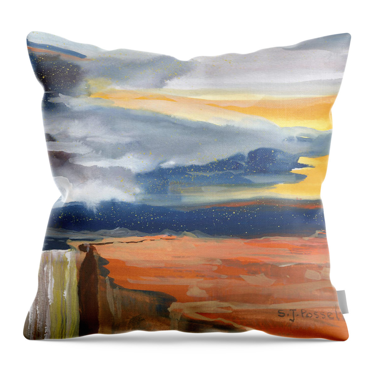 Early Throw Pillow featuring the painting Early Canyon Sky by Sheri Jo Posselt