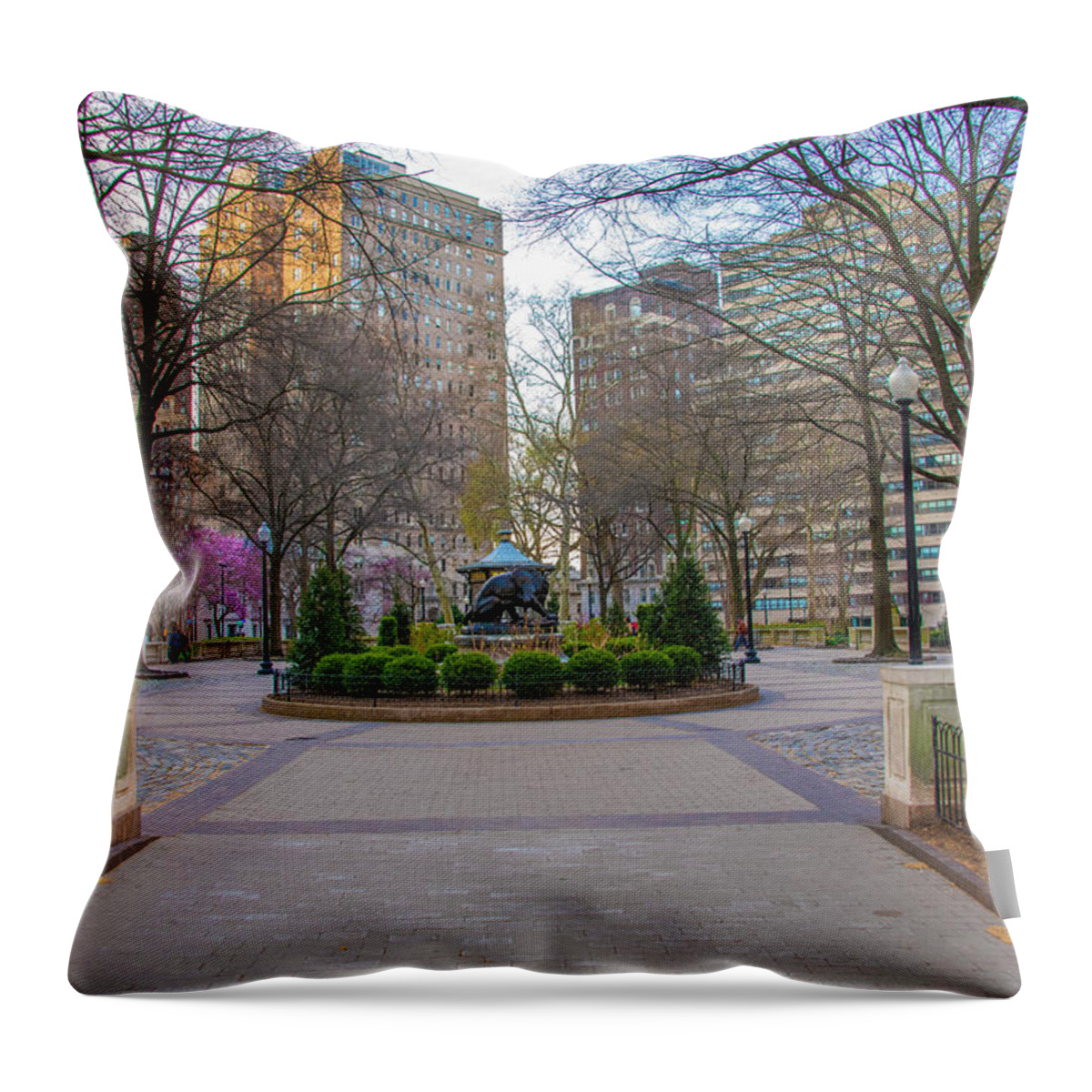 Early Throw Pillow featuring the photograph Early Spring Morning - Rittenhouse Square - Philadelphia by Bill Cannon