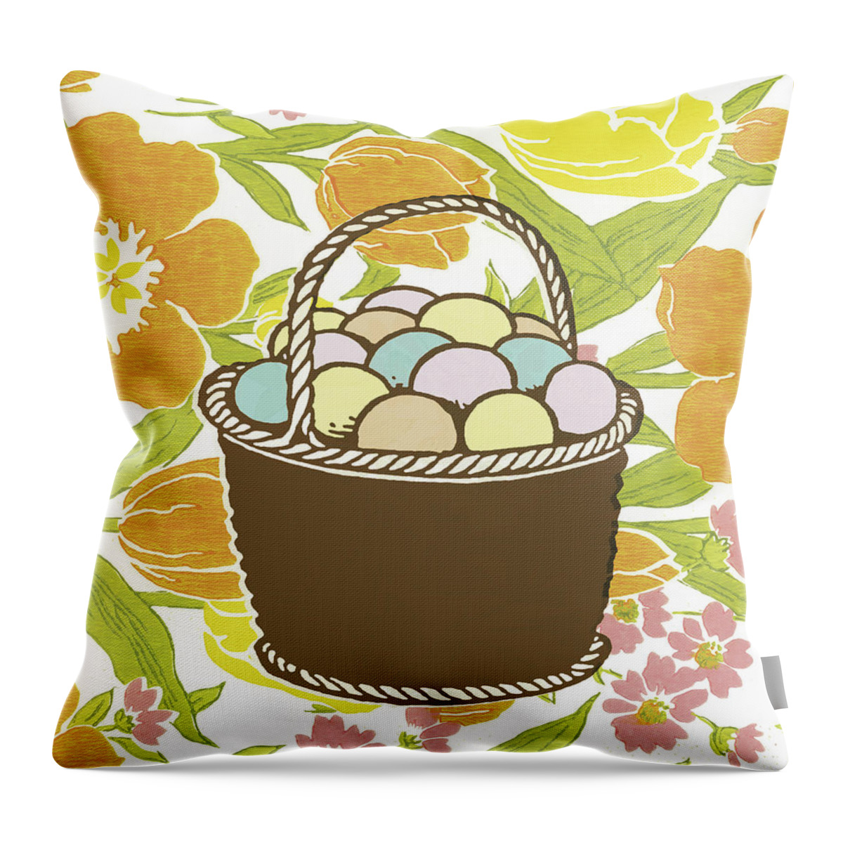 Background Throw Pillow featuring the drawing Easter egg basket by CSA Images